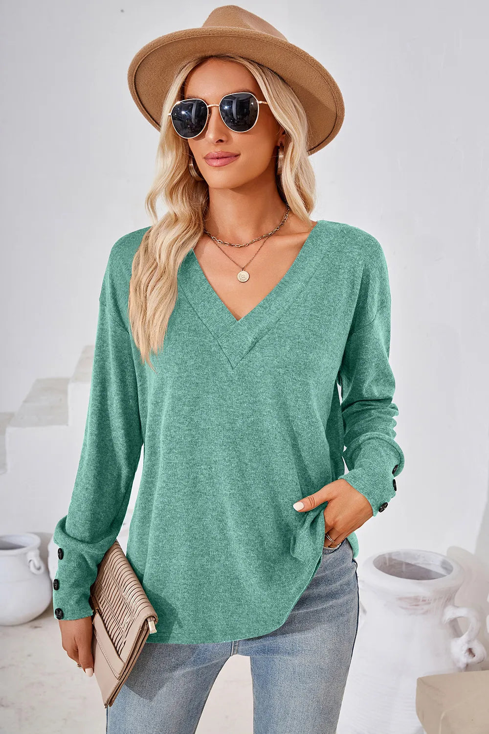 V-Neck Dropped Shoulder T-Shirt - Lilixa.store