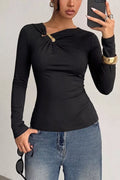 Slim Fit Long Sleeve Top in Black