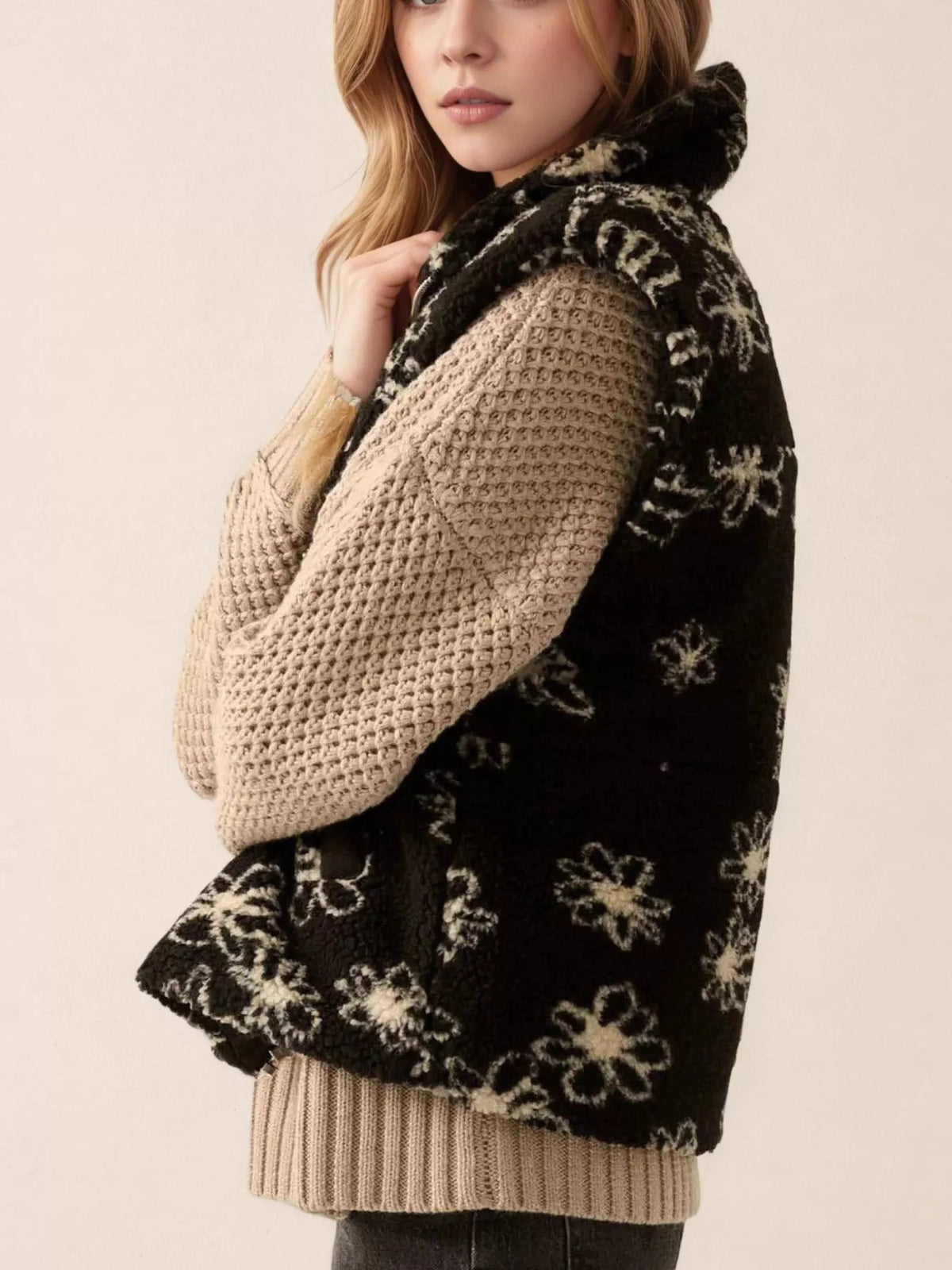 Zip Up Vest Coat with Pockets in Black, view 2