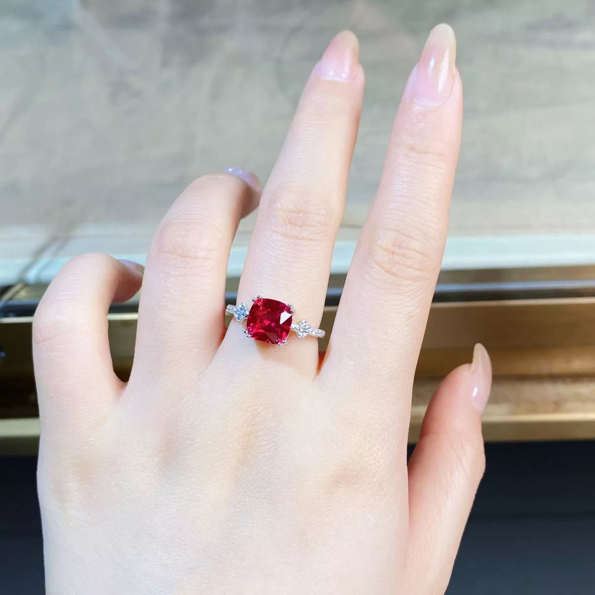 925 Sterling Silver Zircon Geometric Ring