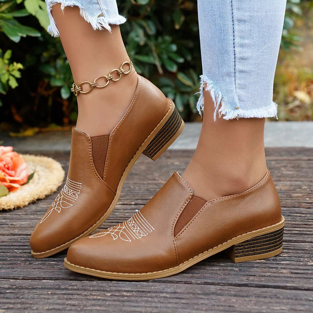 Point Toe Block Heels Loafers