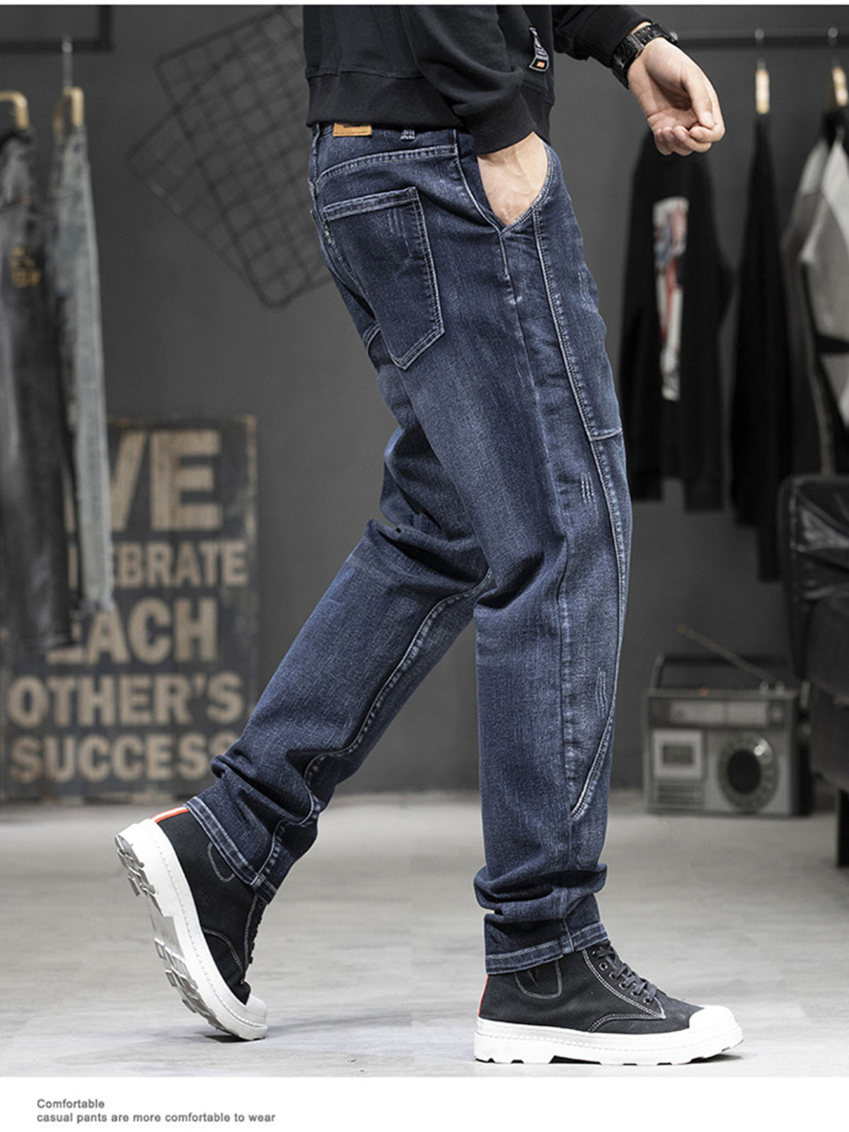 Men's Washed High-Stretch Jeans