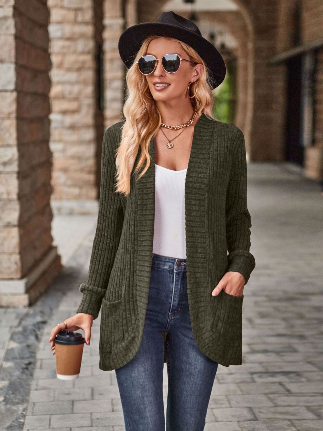 Open Front Cardigan with Pockets - Lilixa.store