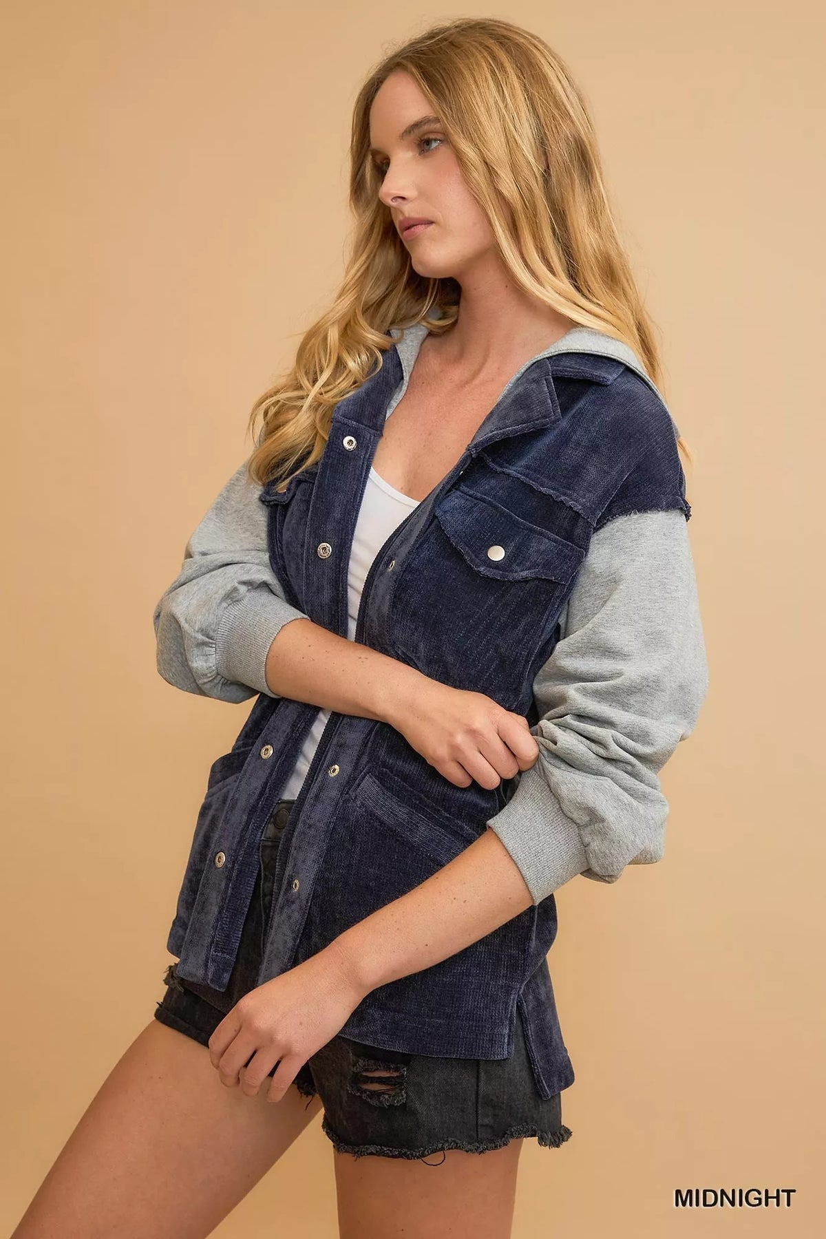 Umgee Contrast Hooded Chenille Jacket, view 2