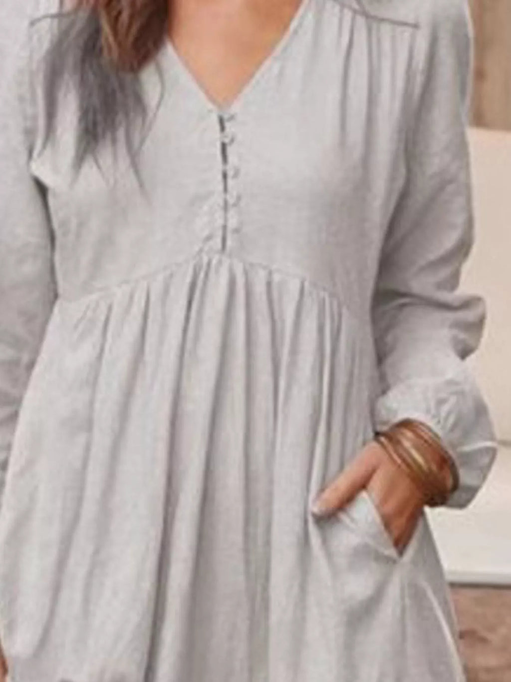 Full Size V-Neck Long Sleeve Tiered Maxi Dress with Pockets Plus Size - Lilixa.store