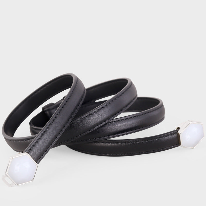 Leather Belt with Geometric Buckle - Lilixa.store