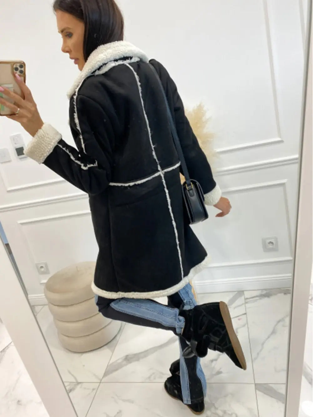 Lapel Collar Exposed Seam Buttoned Coat - Lilixa.store