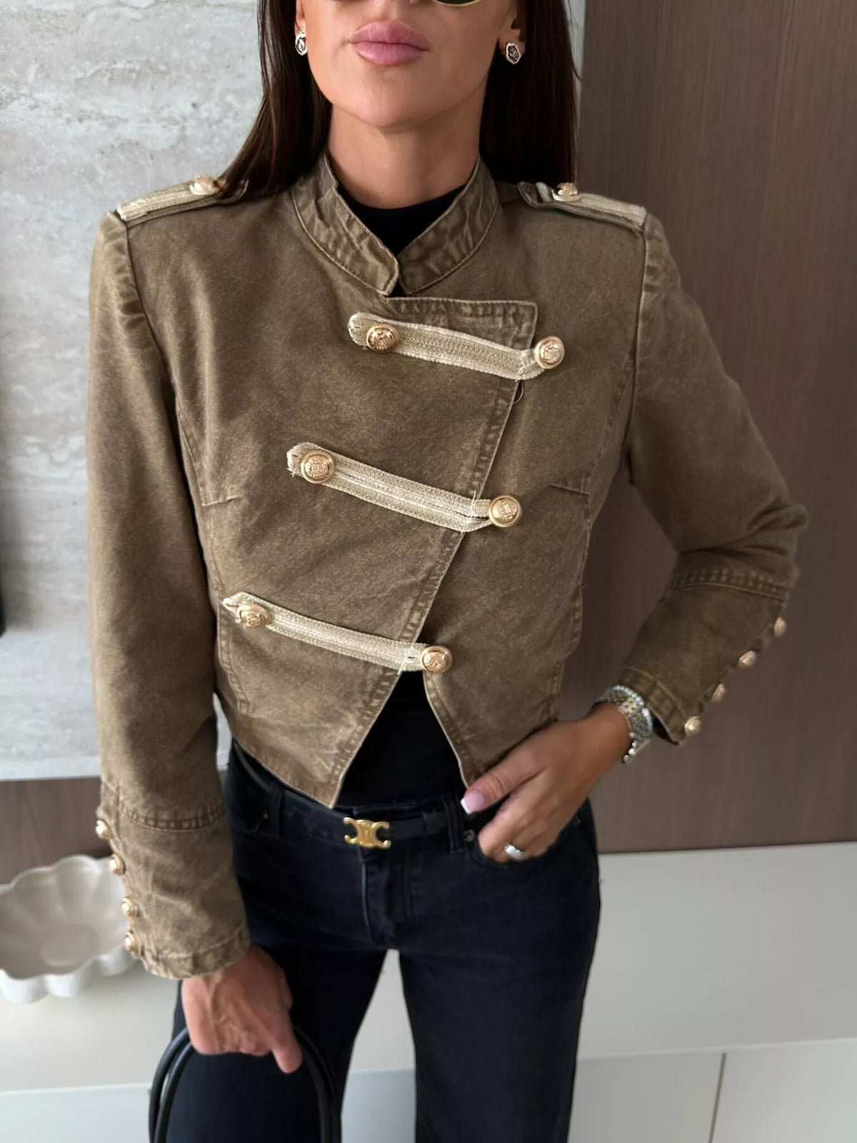 Button Detail Cropped Denim Jacket - Lilixa.store