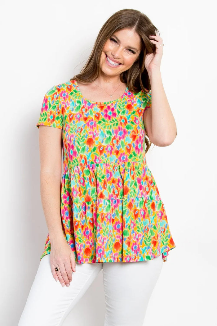 Be Stage Floral Short Sleeve Babydoll Top - Lilixa.store