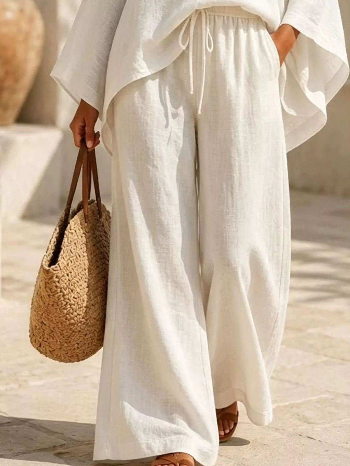 Full Size Loose Fit Top and Wide-Leg Pants Set Plus Size, view 2