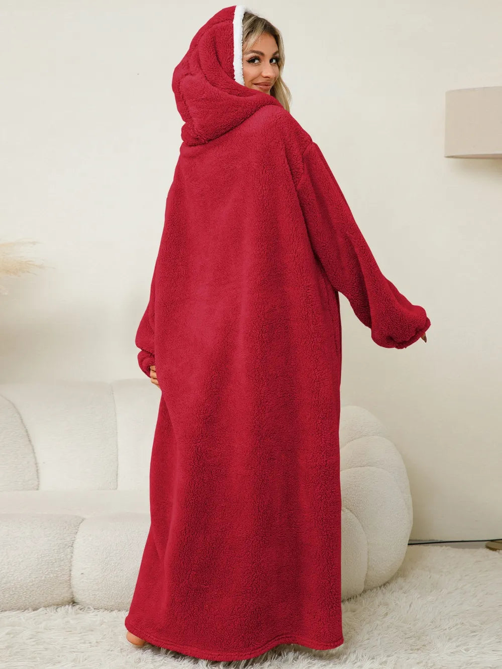 Pocketed Contrast Long Sleeve Hooded Lounge Dress - Lilixa.store