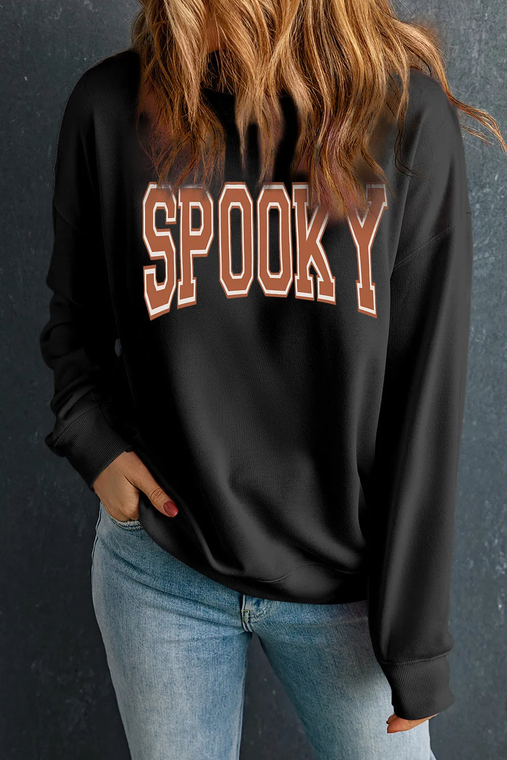 SPOOKY Round Neck Long Sleeve Sweatshirt - Lilixa.store