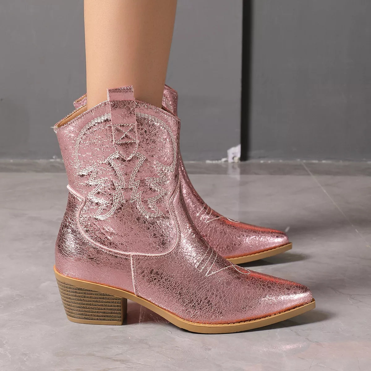 Point Toe Block Heels Boots