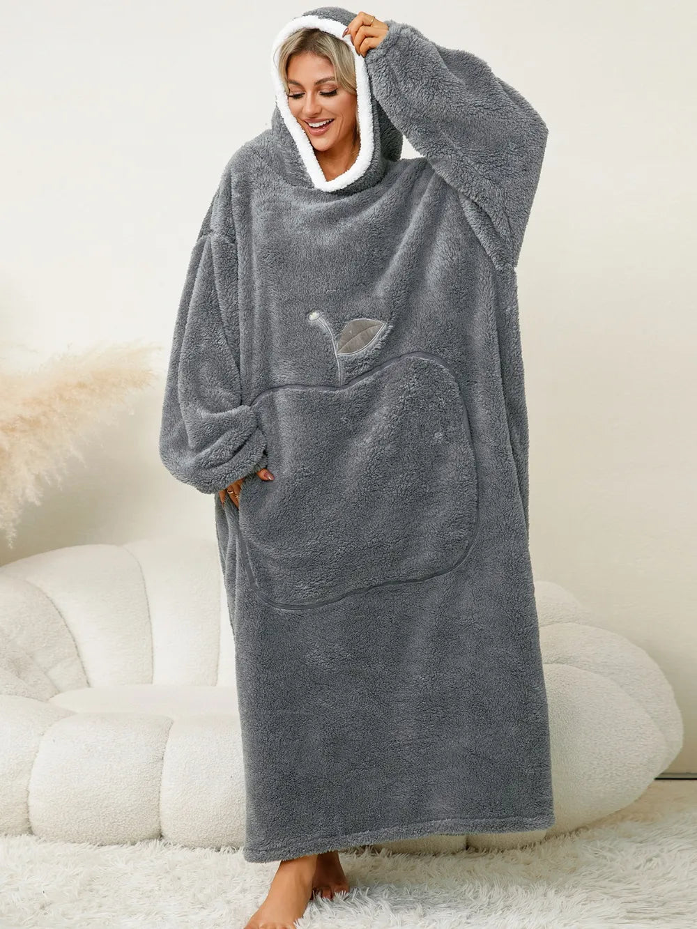 Pocketed Contrast Long Sleeve Hooded Lounge Dress - Lilixa.store