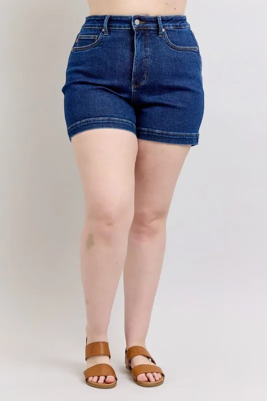 Judy Blue Full Size High Waist Tummy Control Denim Shorts Plus Size - Lilixa.store
