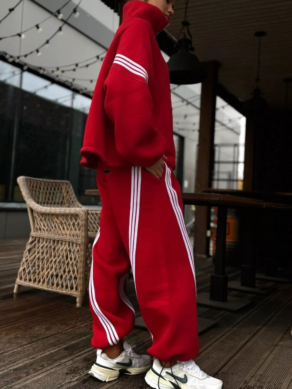 Contrast Striped Zip Up Top and Pants Set - Lilixa.store