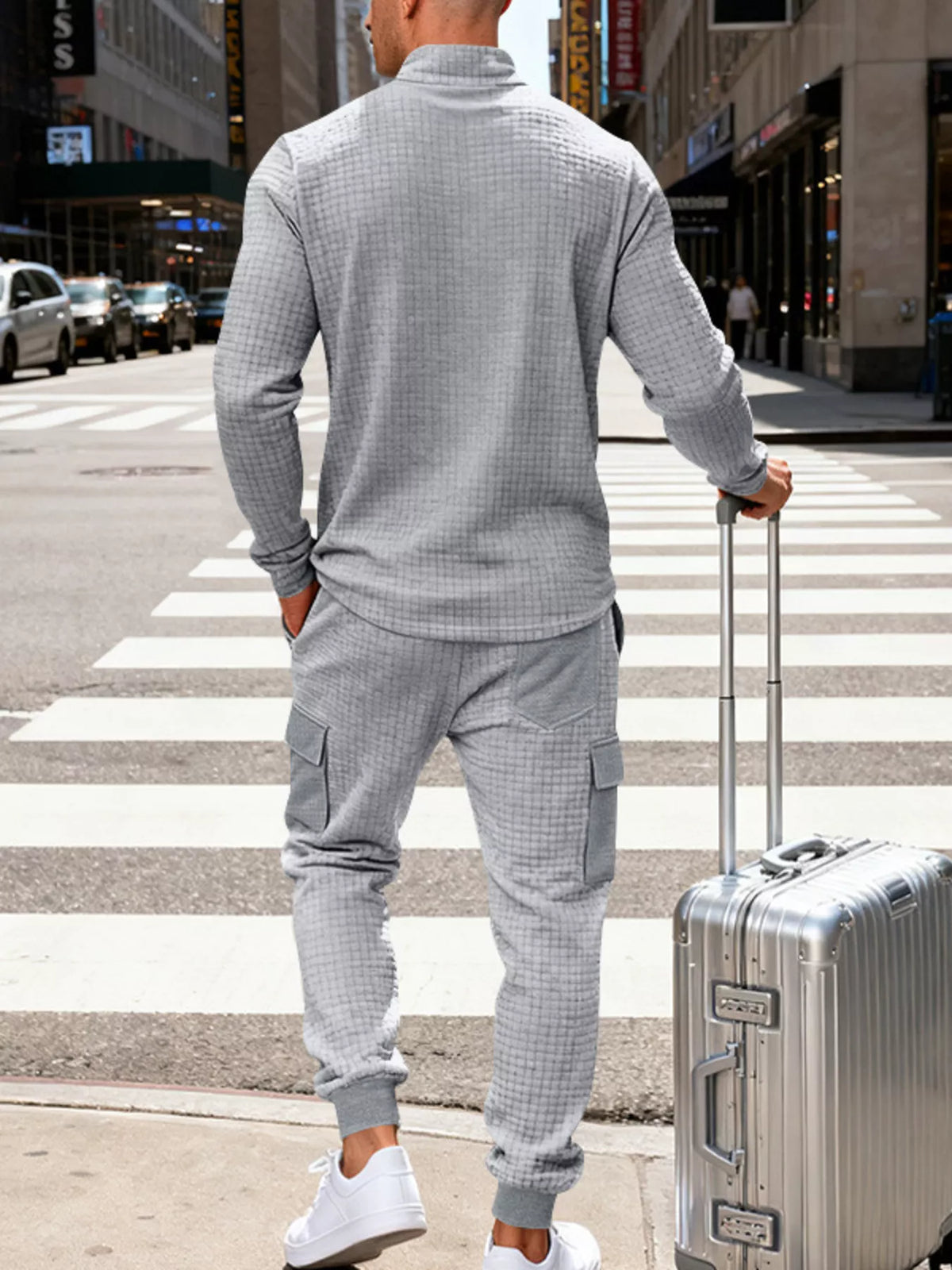 Men's Full Size Quarter-Zip Top and Cargo Joggers Set Plus Size - Lilixa.store