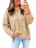 Side Slit Leopard Sweatshirt with Polka Dot Trim - Lilixa.store
