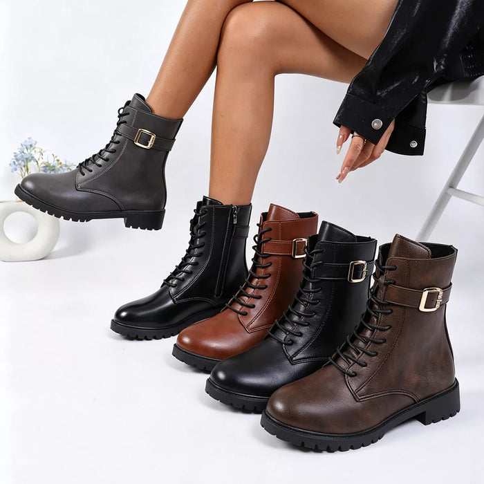 Round Toe Lace Up Boots - Lilixa.store