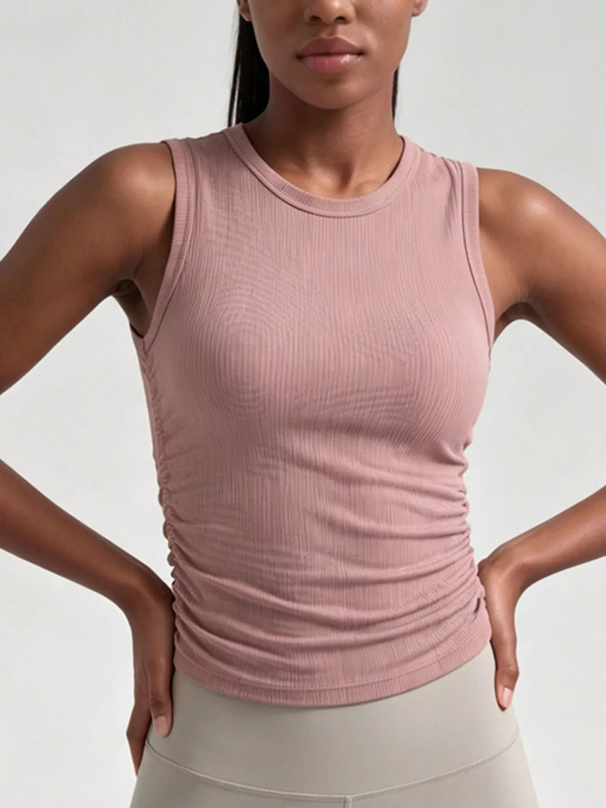 Ribbed Ruched Active Tank - Lilixa.store
