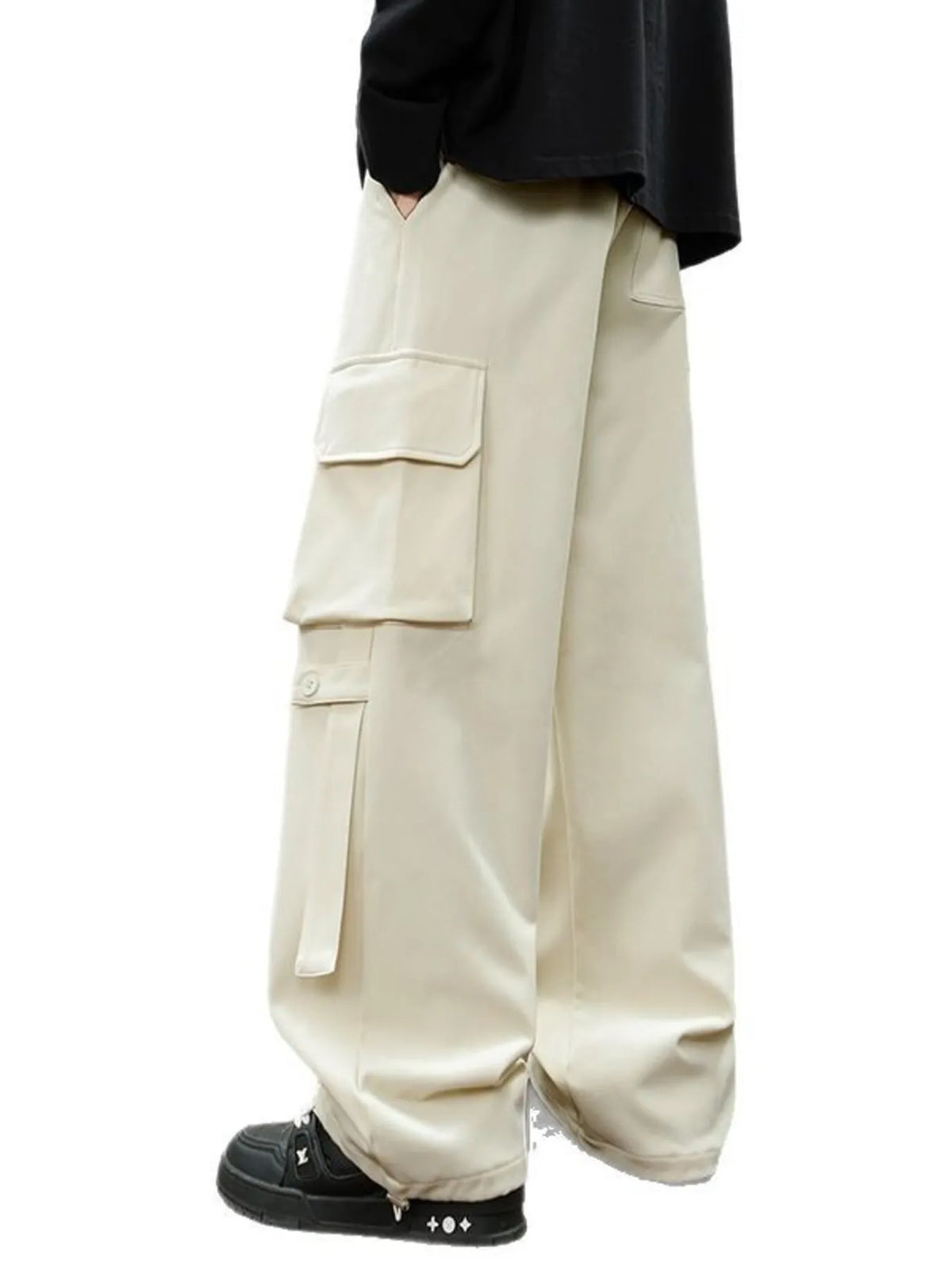 Men's Plus Size Loose Fit Cargo Pants with Drawstring, view 2