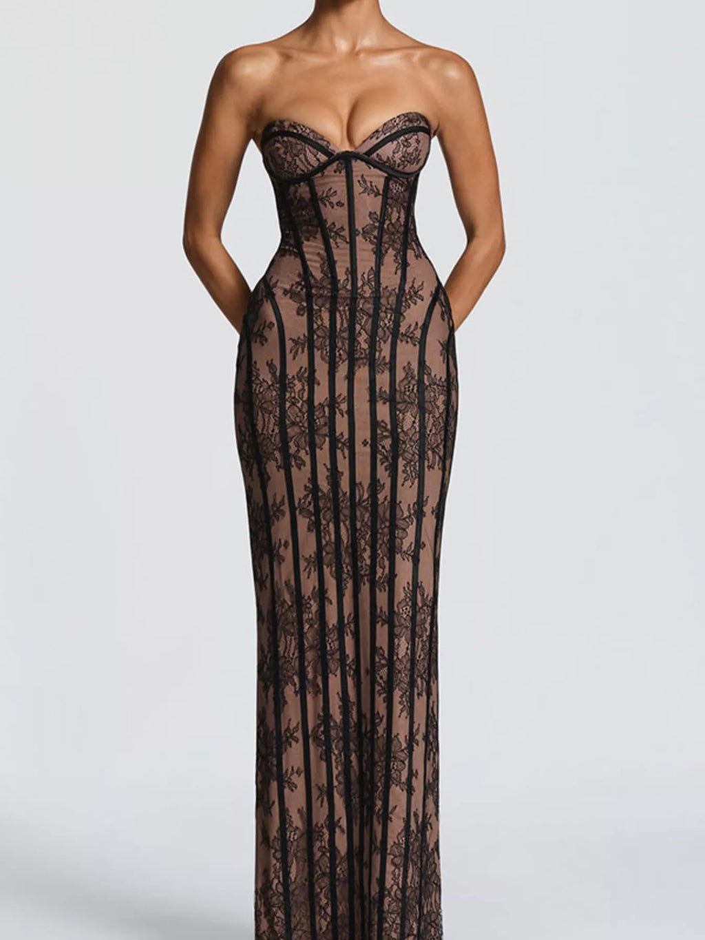 Lace Up Back Strapless Maxi Dress - Lilixa.store