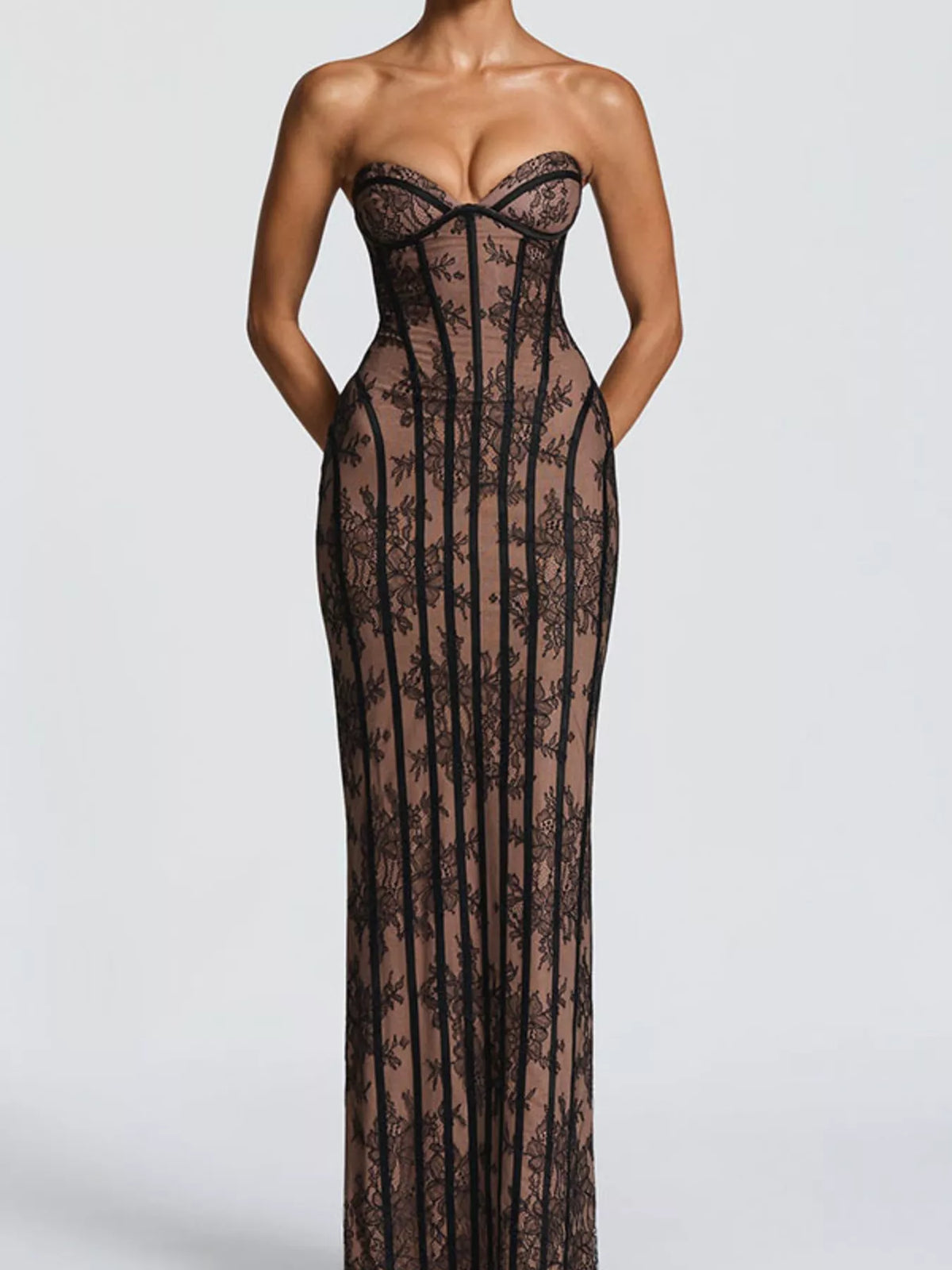 Lace Up Back Strapless Maxi Dress - Lilixa.store