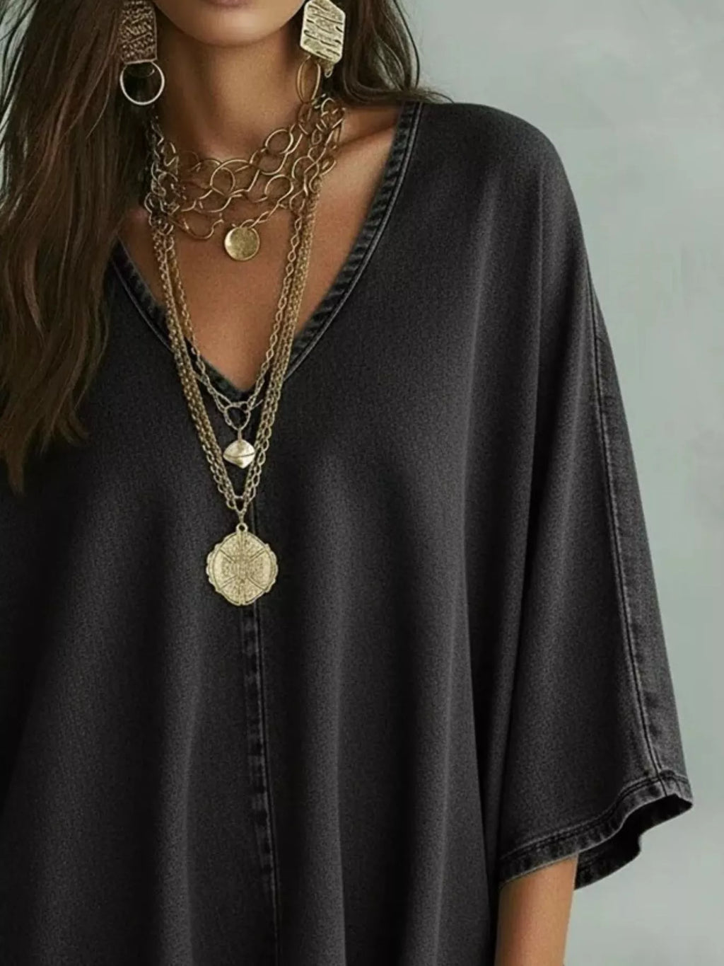 V-Neck Batwing Sleeve T-Shirt - Lilixa.store