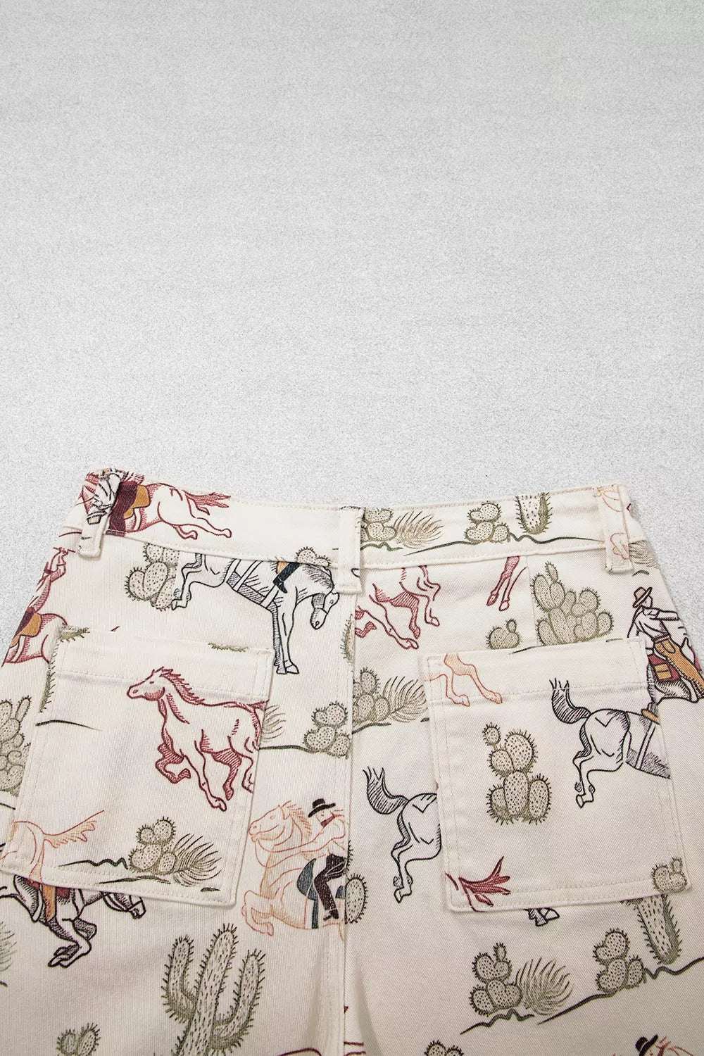 Western Print Straight Leg Ankle-Length Pocket Jeans