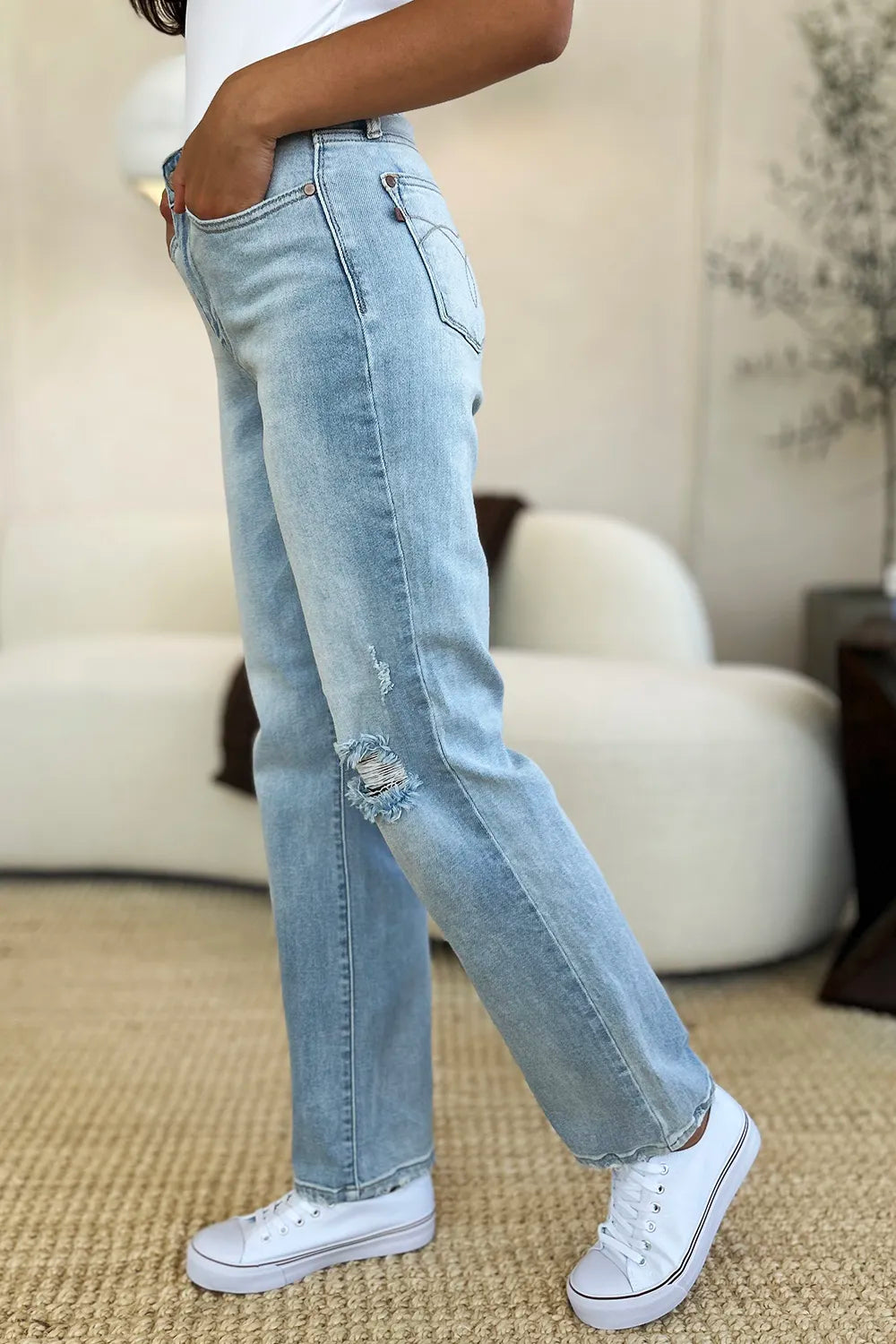 Judy Blue Full Size High Waist Distressed Straight Jeans - Lilixa.store