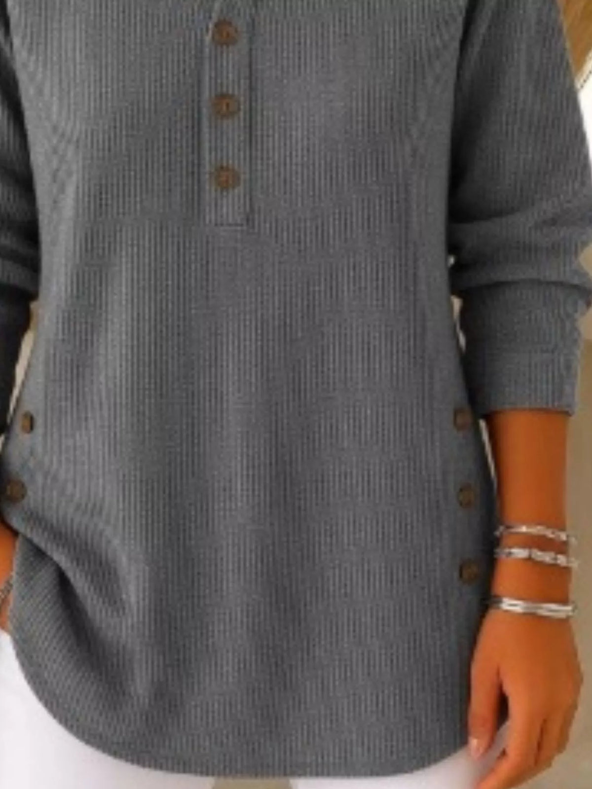 Full Size Button Detail Corduroy Top Plus Size