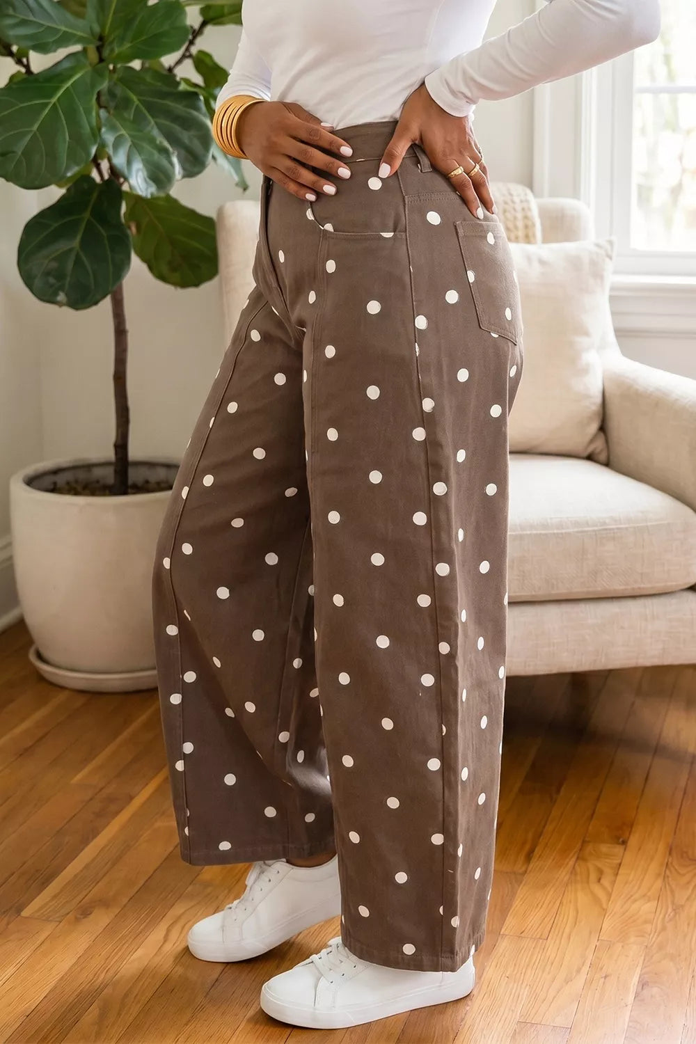 Tailored Seam Polka Dot Print Barrel Casual Jeans - Lilixa.store