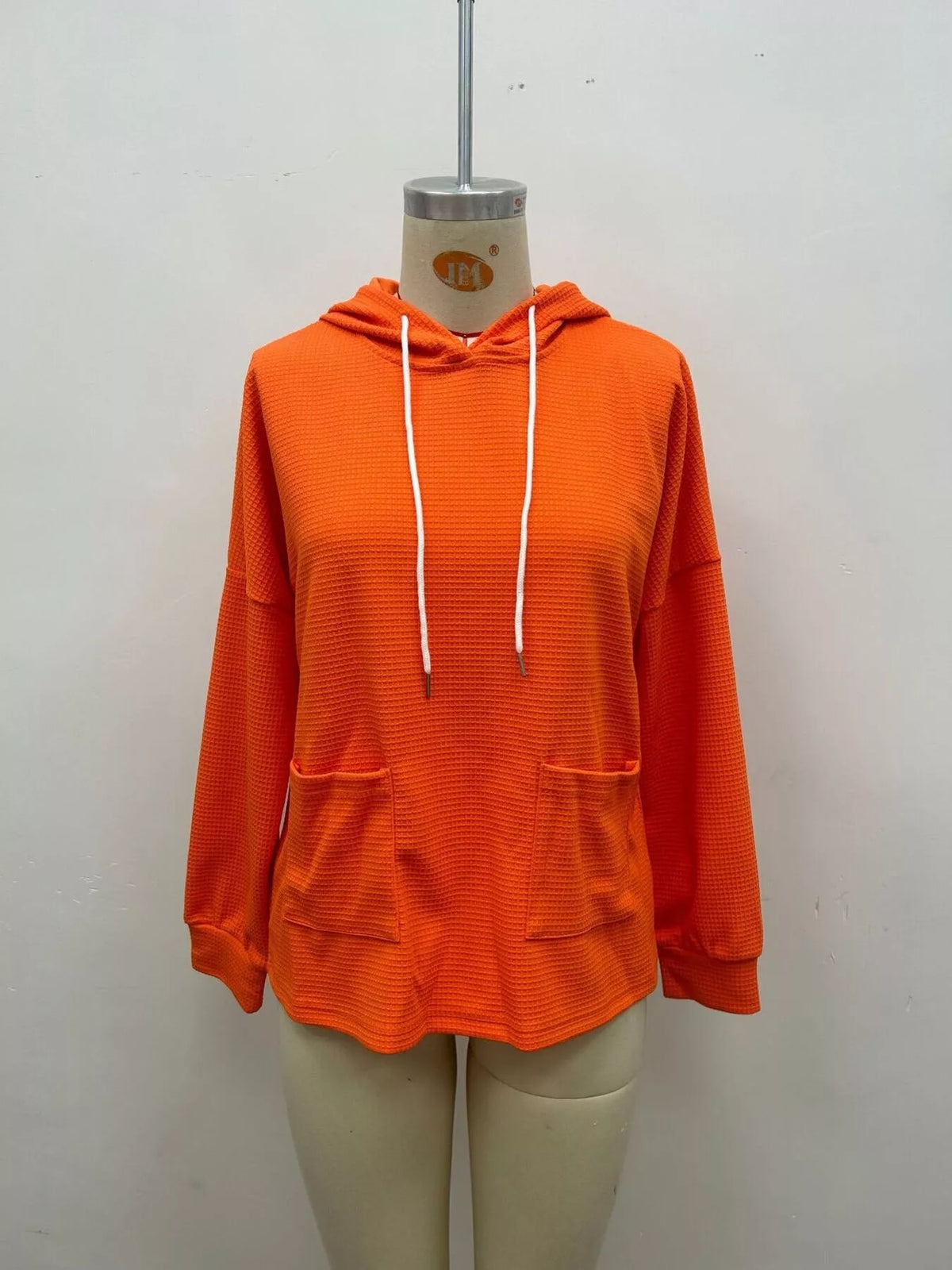 Full Size Waffle Knit Drawstring Long Sleeve Hoodie Plus Size