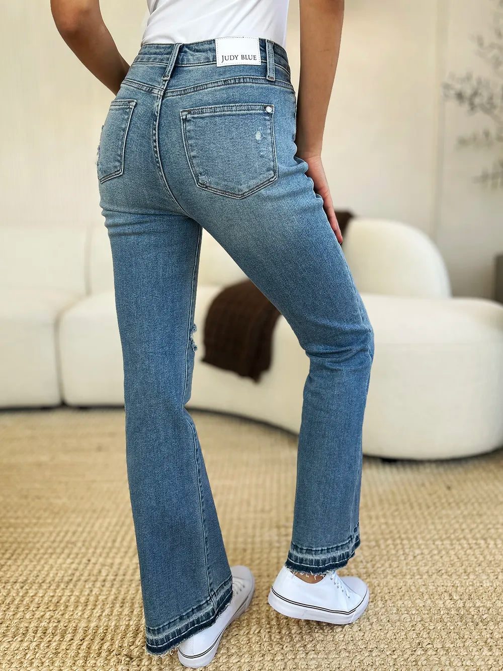Judy Blue Full Size Mid Rise Destroyed Hem Distressed Jeans - Lilixa.store