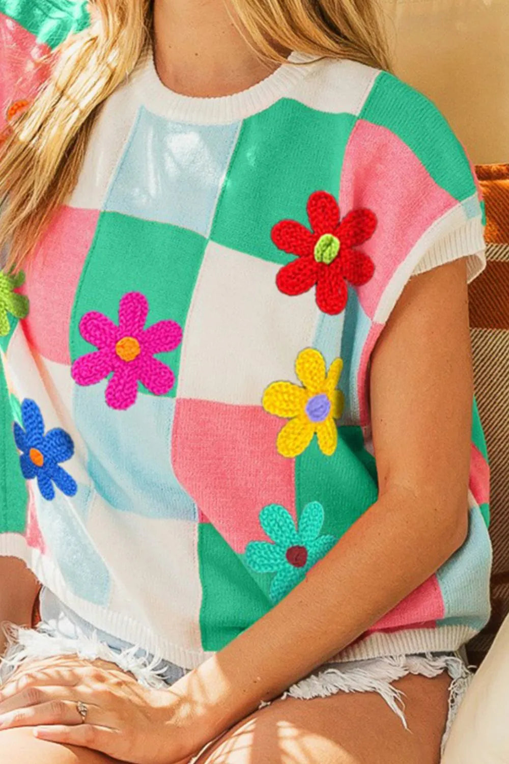 BiBi Flower Patch Checkered Sweater Vest, view 3