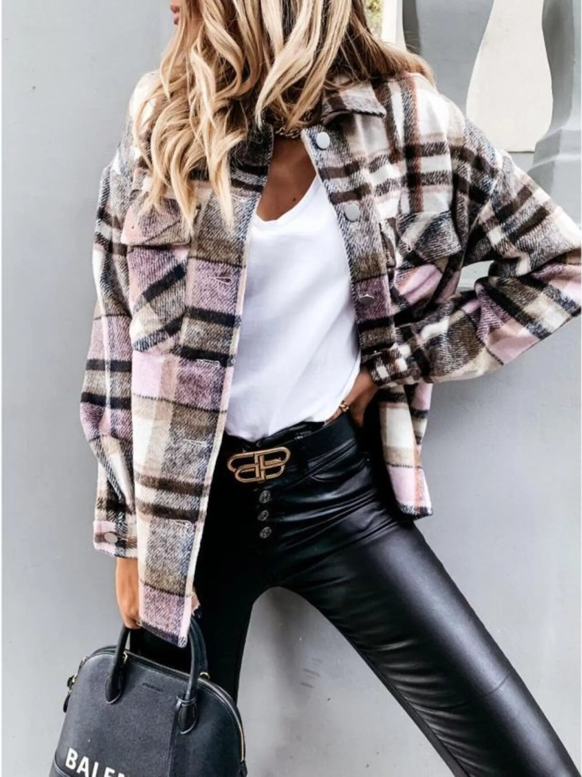 Plaid Button-Down Long Sleeve Shacket, view 2