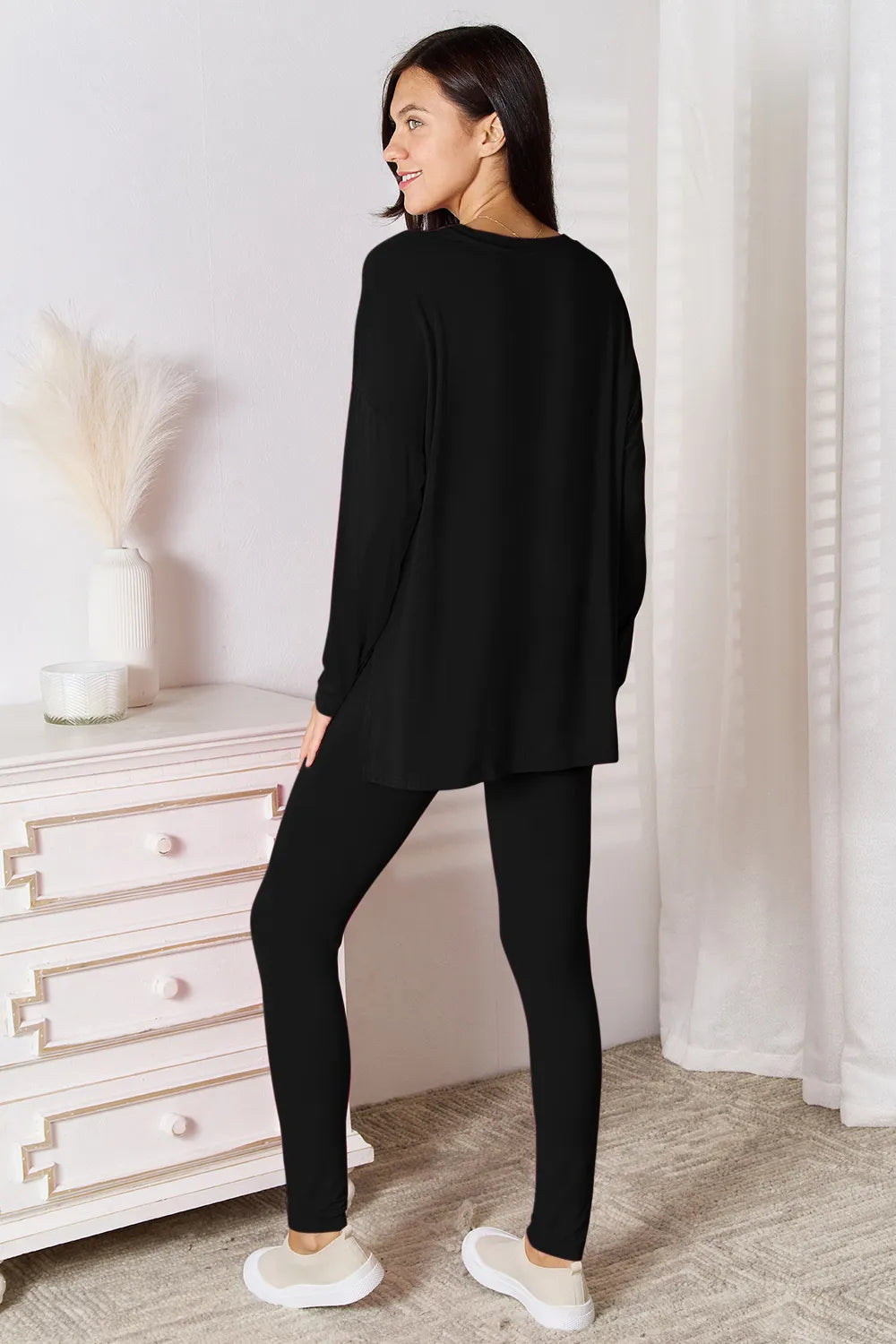 Basic Bae Bamboo Full Size V-Neck Long Sleeve Top and Pants Lounge Set - Lilixa.store