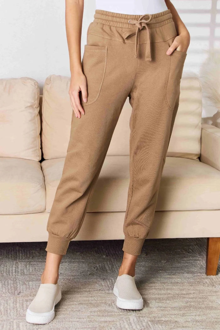 RISEN High Rise Relaxed Joggers in Mocha