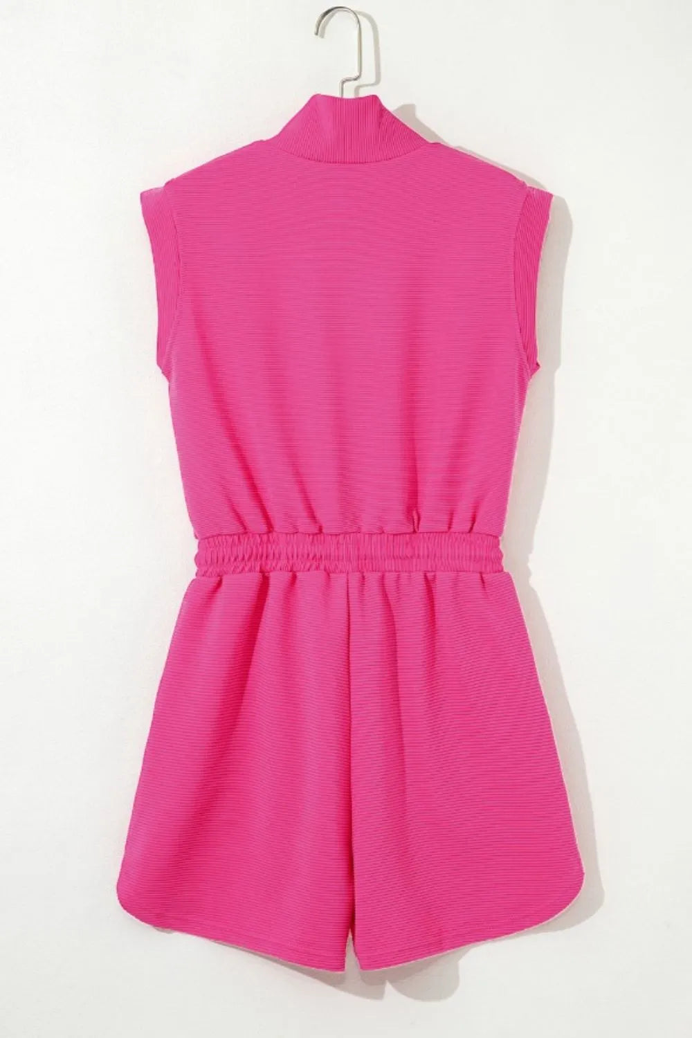 Textured Short Sleeve Half Zip Drawstring Waist Romper - Lilixa.store