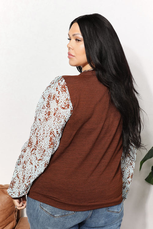 And The Why  Full Size Foil Printed Sleeve Top - Lilixa.store