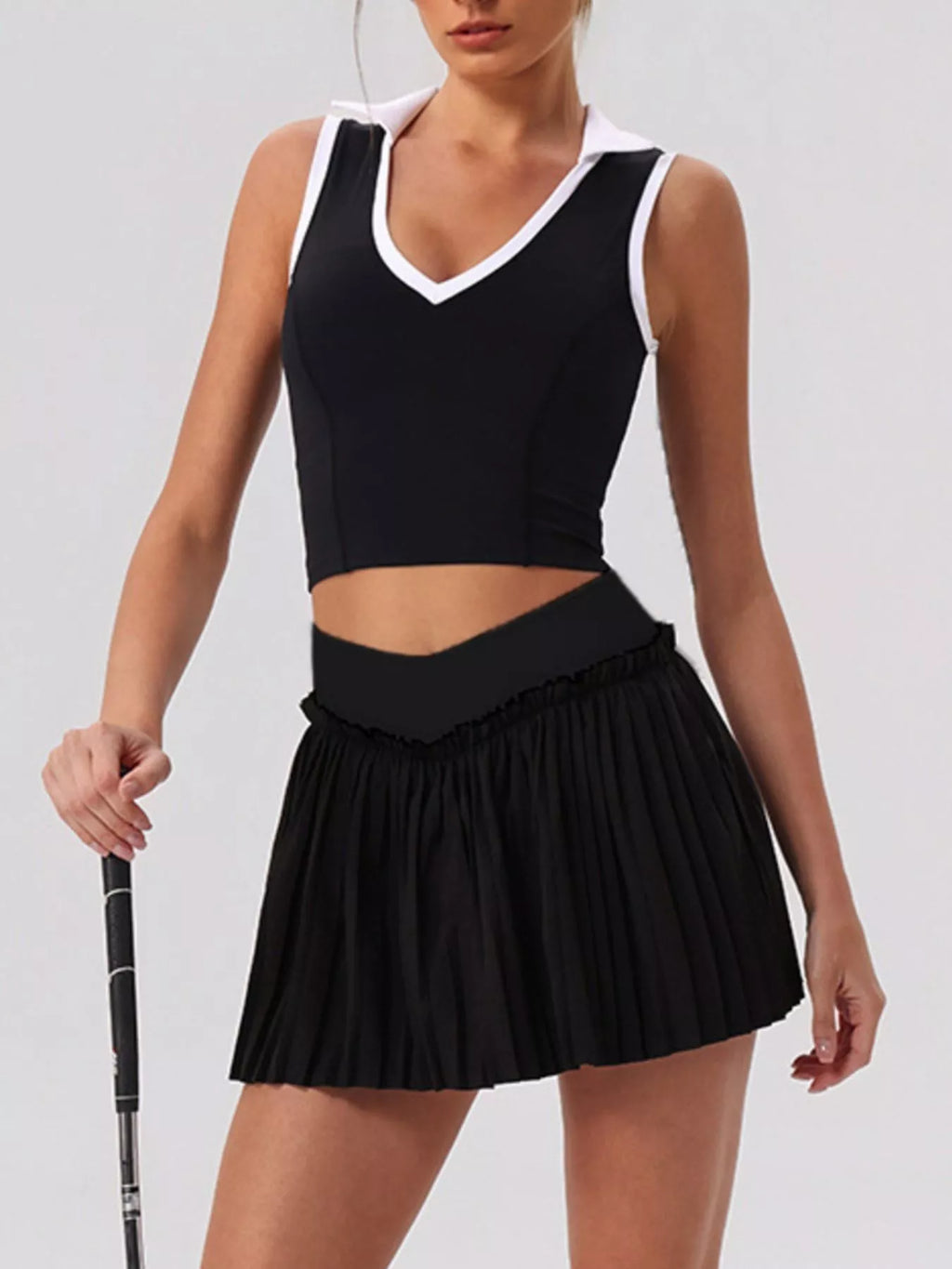 Sleeveless Top and Pleated Skirt Active Set - Lilixa.store