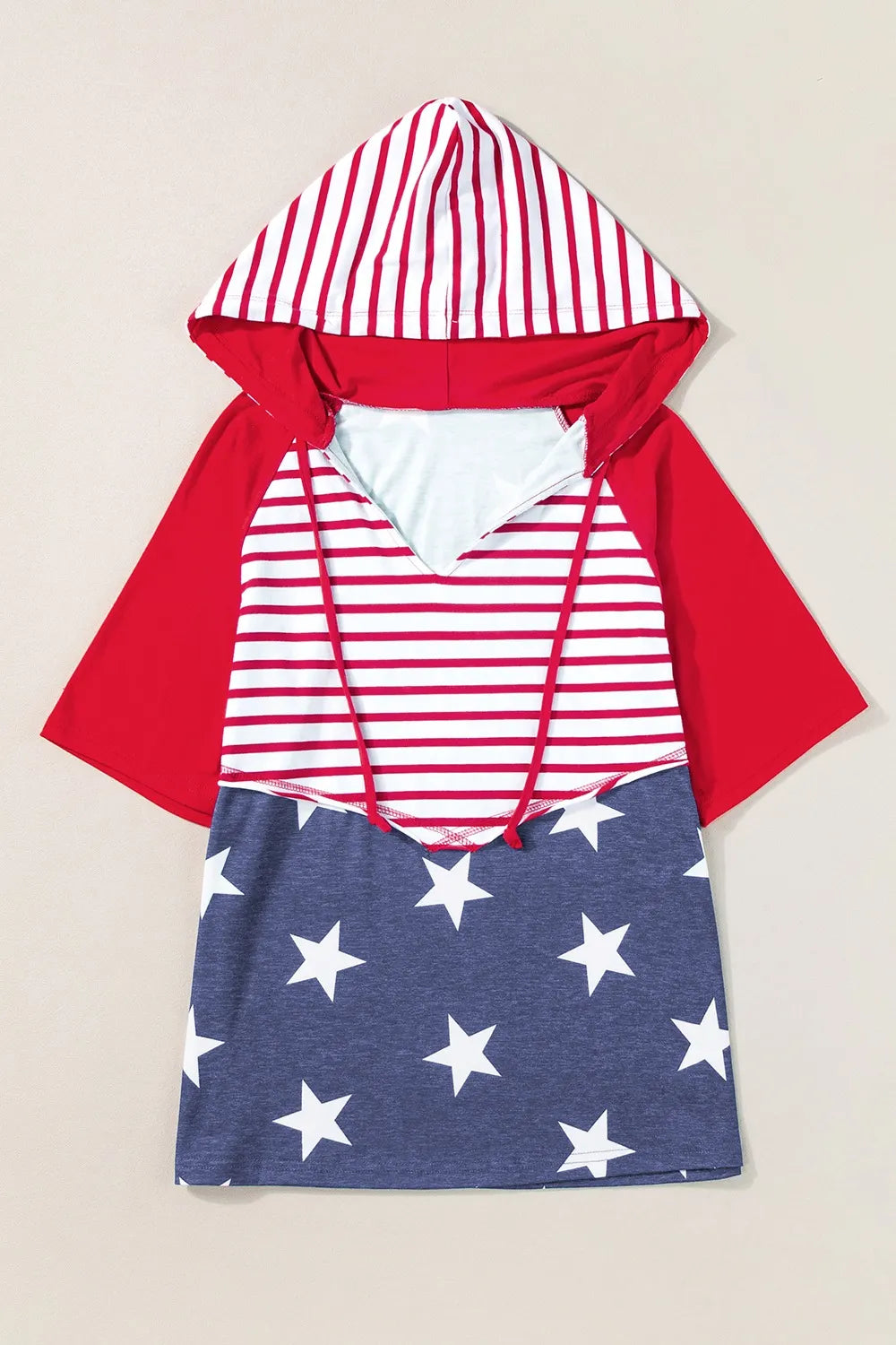 Stars and Stripes Print Drawstring Hoodie - Lilixa.store