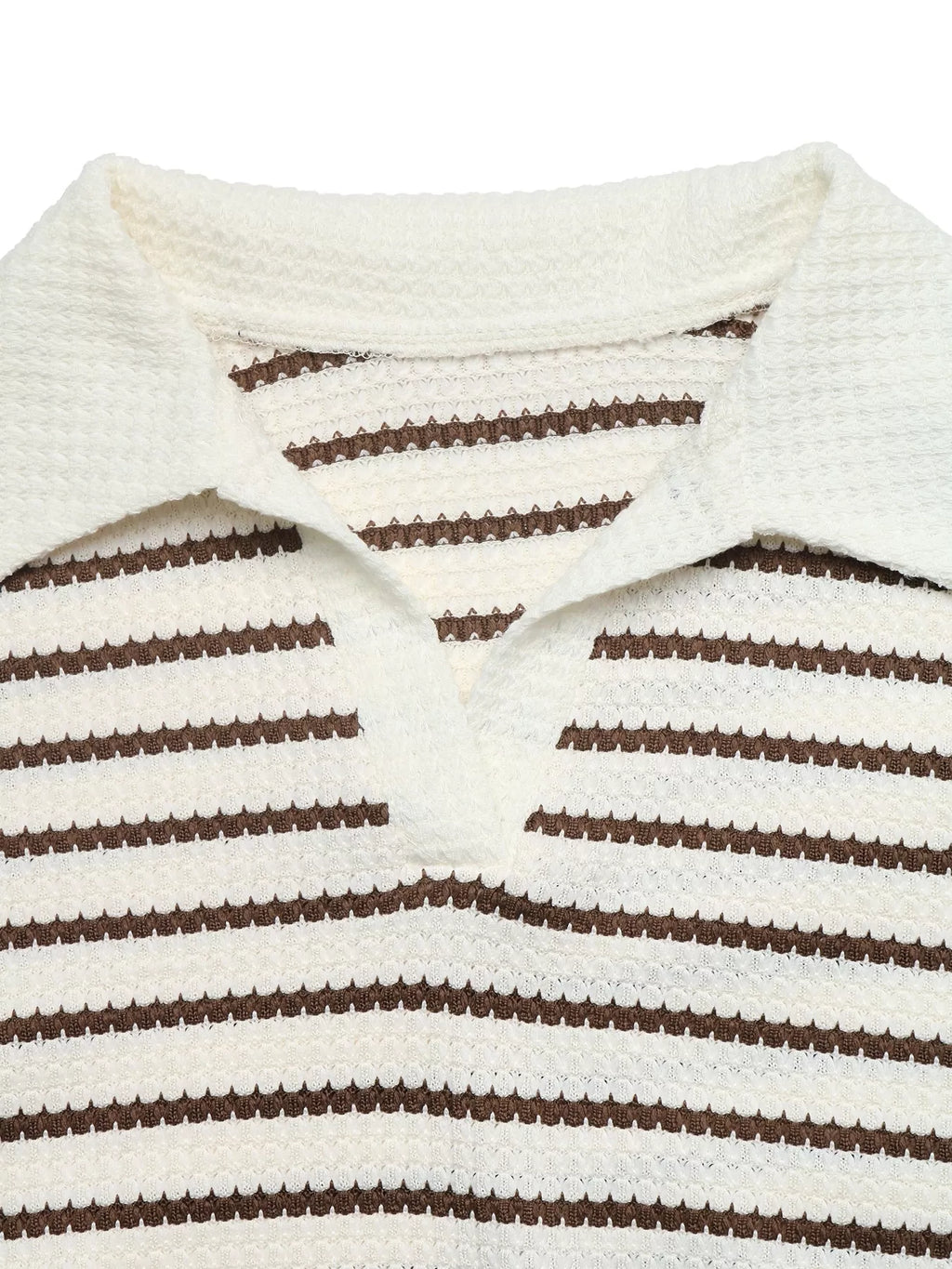 Striped Polo Collar Knit Sweatshirt - Lilixa.store