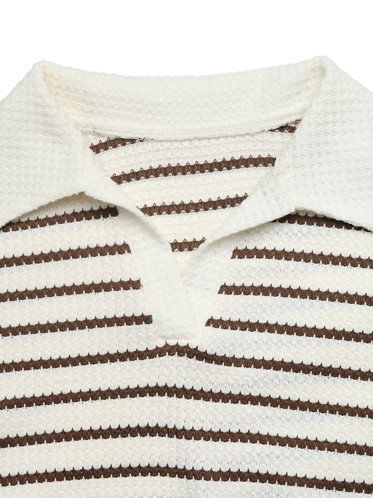 Striped Polo Collar Knit Sweatshirt - Lilixa.store