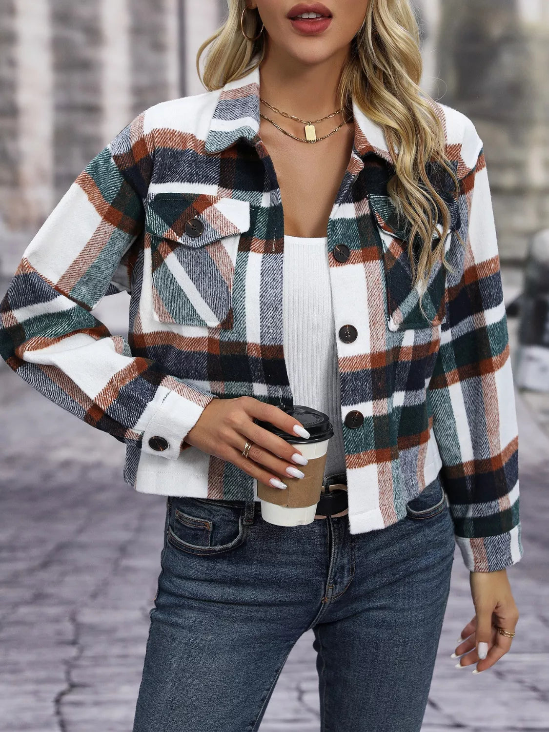 Plaid Button-Up Jacket, view 5