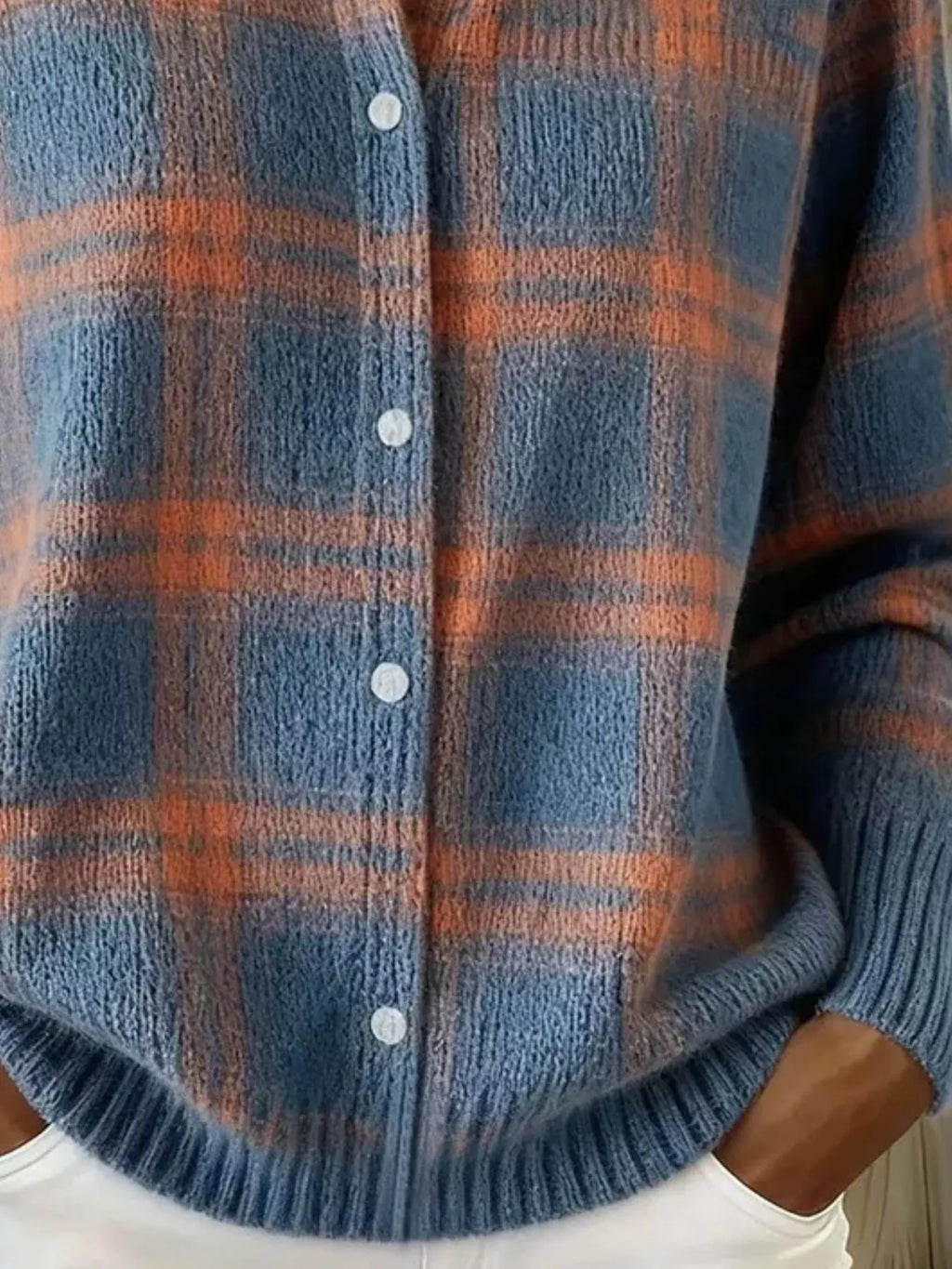 Full Size Plaid Button-Down Knit Cardigan Plus Size - Lilixa.store