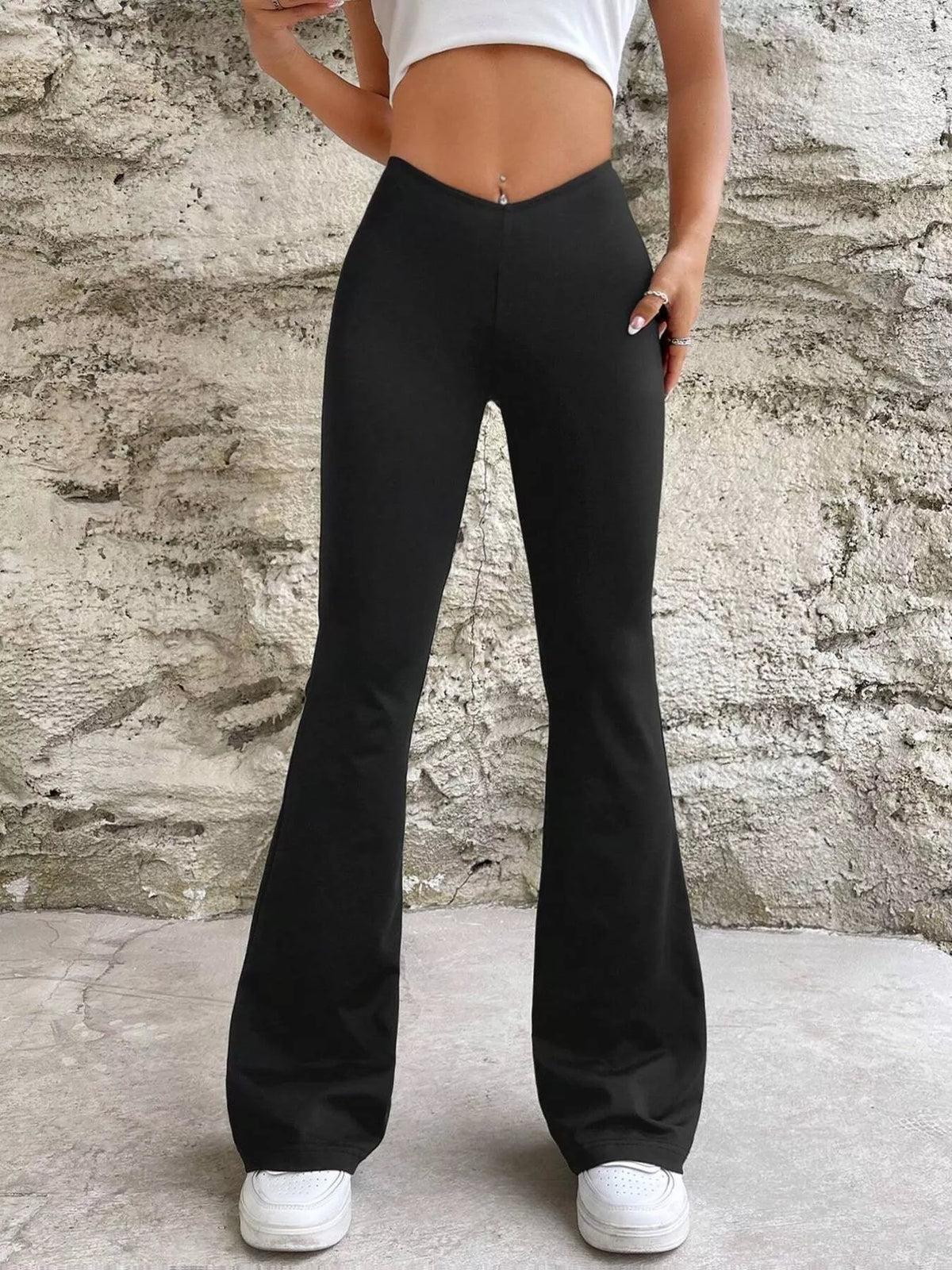 High-Waisted V-Cut Flare Leg Pants - Lilixa.store