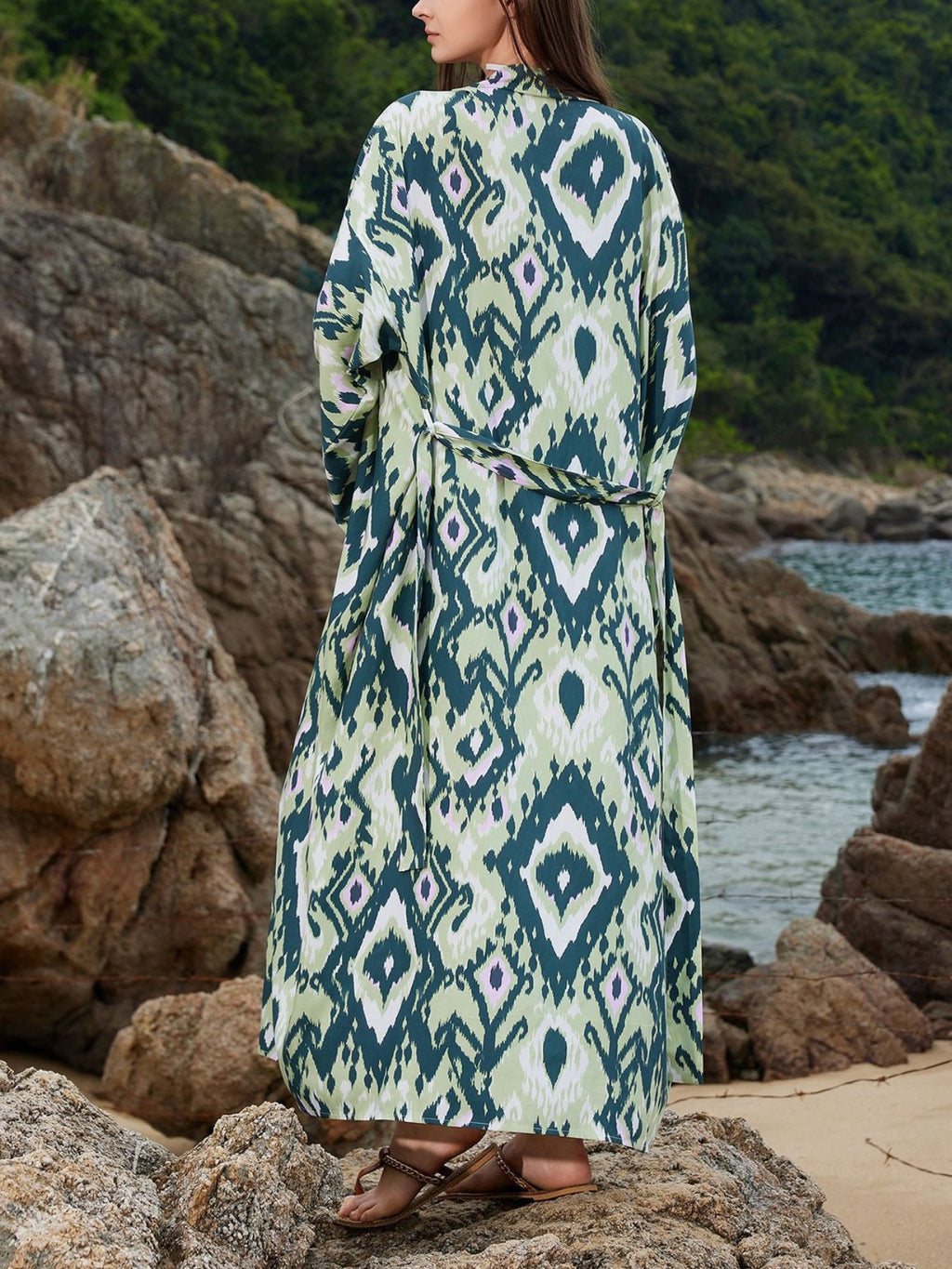 Boho Print Long Sleeve Beach Cover-Up - Lilixa.store