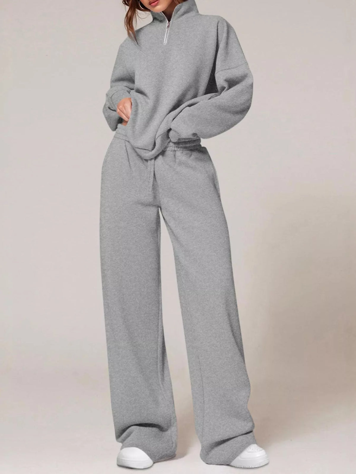 Half-Zip Sweatshirt and Wide-Leg Sweatpants Set, view 18