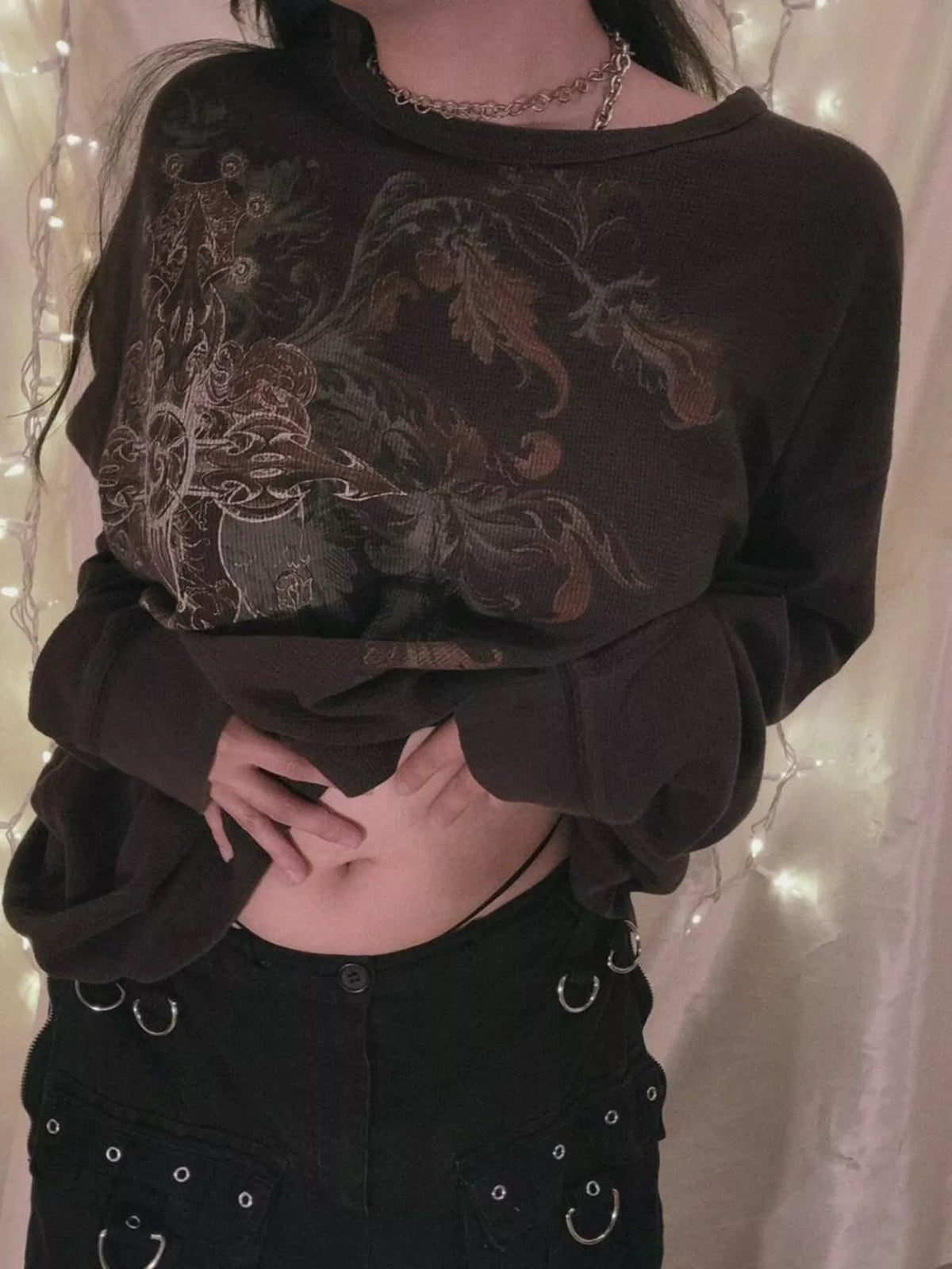 Skeleton Long Sleeve T-Shirt in Dark Brown
